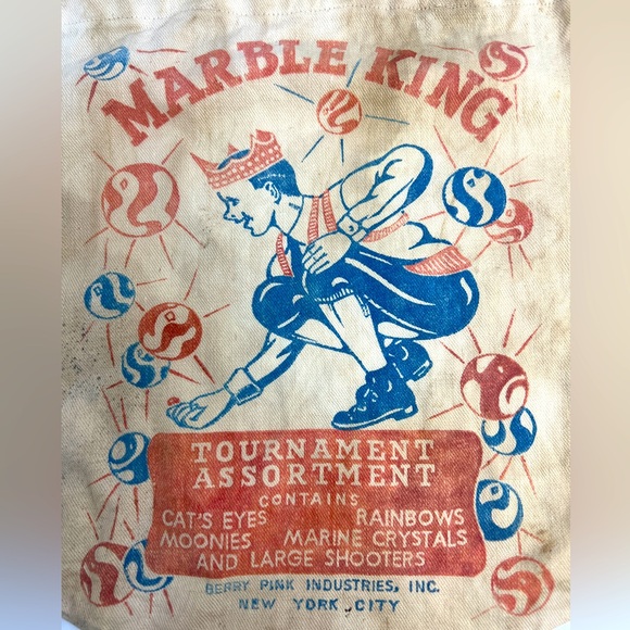 Vintage Burlap Marble King Marble Bag With Drawstring Closure Berry Pink Ind. - Picture 3 of 3